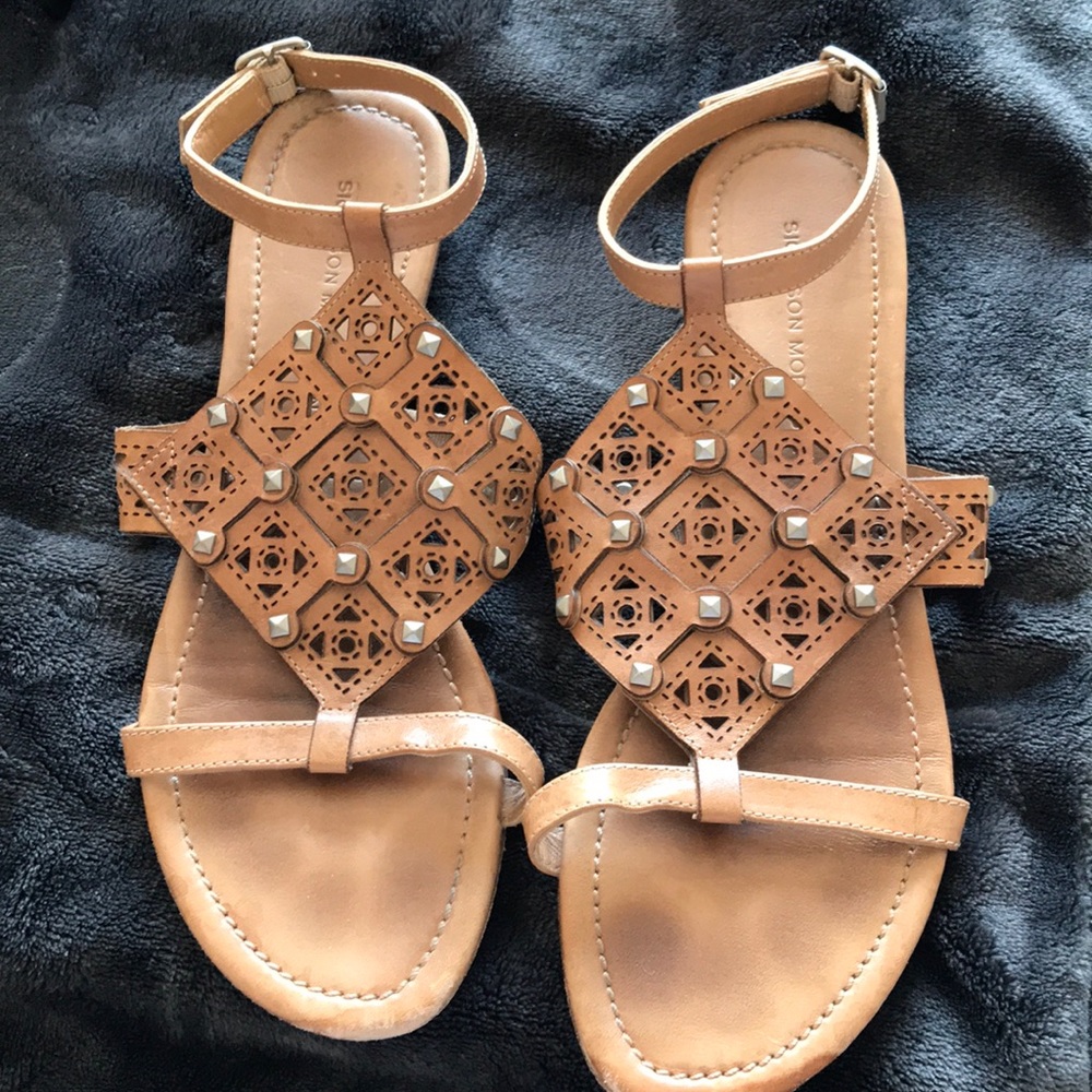 Tan sandals with silver studs